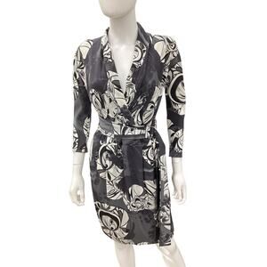 NWT Emilio Pucci Dress Womens SZS Silk Belt Pockets Knee Length Lightweight Gray